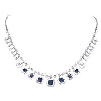 Ananya 18k White Gold Diamond and Blue Sapphire Necklace & Earrings Set  