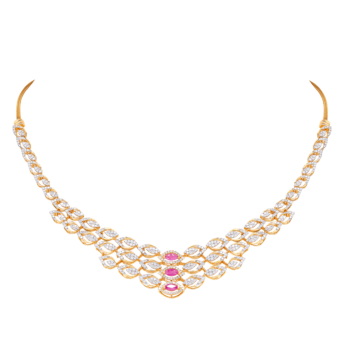 Ananya 18k Yellow Gold Diamond and Ruby Necklace & Earrings Set 
