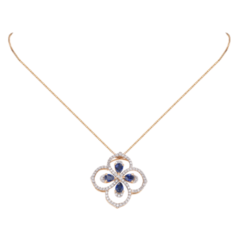 Ananya 18k Rose Gold Diamond and Blue Sapphire Pendant & Earrings Set 