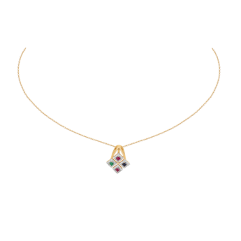 Ananya Diamond, Ruby, Emeral & Blue Sapphire Pendant chain & Earring in 18K Gold