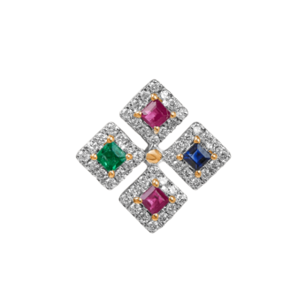 Ananya Diamond, Ruby, Emeral & Blue Sapphire Pendant chain & Earring in 18K Gold