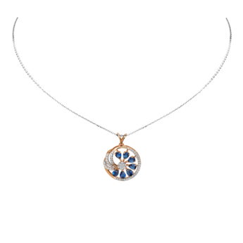 Ananya Diamond & Blue Sapphire Pendant chain & Earring in 18K Gold