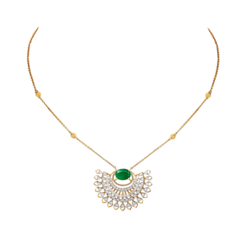 Ananya Diamond & Emerald Pendant chain & Earring in 18K Gold