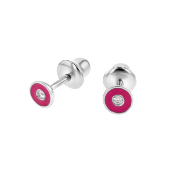 Children's Jewellery Ara Diamond Earring With Magenta Enamel