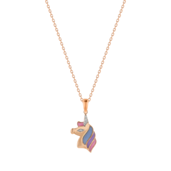 مجوهرات الأطفال من آرا  قلادة مرصعة بالألماس من الذهب الوردي على شكل يونيكورن