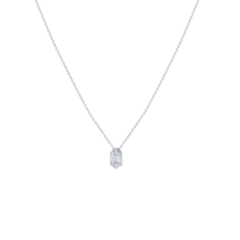Palace Single Motif Baguette Cut Diamond Necklace 18K White Gold 