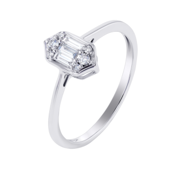 Palace Baguette Single Motif Diamond Ring 18K White Gold 