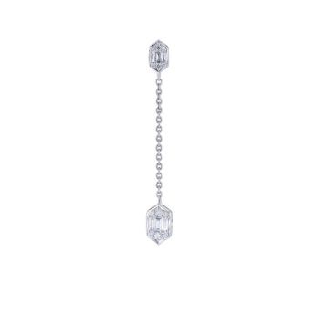 Palace Baguette Cut Long 0.3Carat Diamond Drop Earrings 18K White Gold 