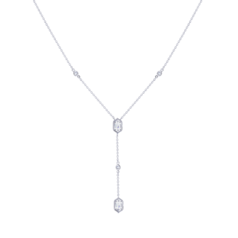 Palace Baguette Y Diamond Pendant Necklace 18K White Gold 