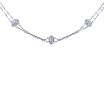 Palace Baguette Double Diamond Necklace 18K White Gold 