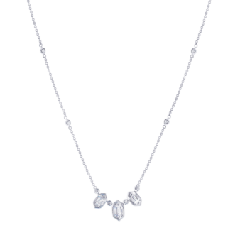 Palace Baguette 3 Diamond Necklace 18K White Gold 