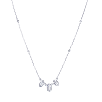 Palace Baguette 3 Diamond Necklace 18K White Gold 