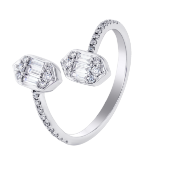 Palace Baguette Spiral Diamond Ring 18K White Gold 
