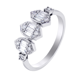 Palace Baguette Trio Motif Diamond Ring 18K White Gold 