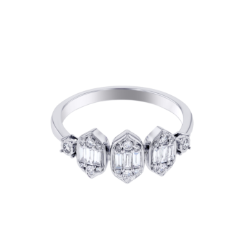 Palace Baguette Trio Motif Diamond Ring 18K White Gold 