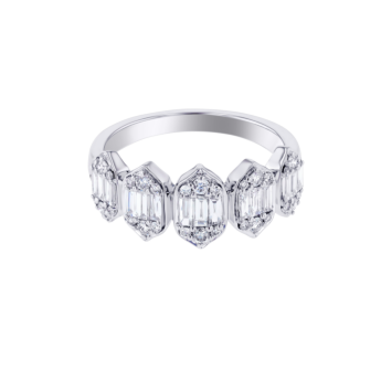 Palace Baguette Five Motif Diamond Ring 18K White Gold 