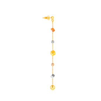 Cubes Long Drop Earrings in 18K Yellow & White Gold 