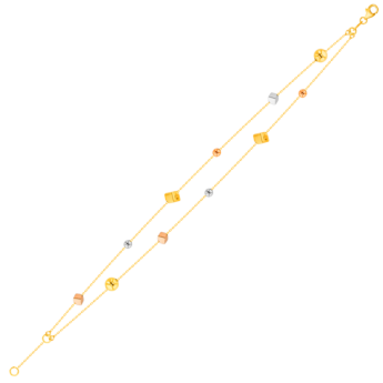 Cubes Double Chain Bracelet 18K Yellow & White Gold 