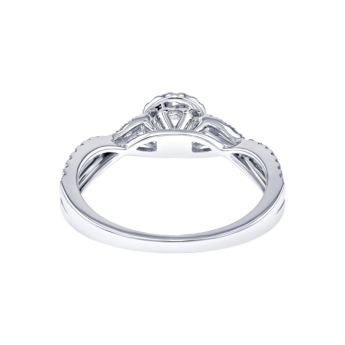 Damas Engagement 0.5 Carat Round Brilliant Diamond Engagement Ring With Double Overlapping Diamond Studded Band 