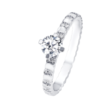 Revolve Signature Design 0.5 Carat Round Brilliant Diamond Engagment Ring Discs Diamond Studded Band 