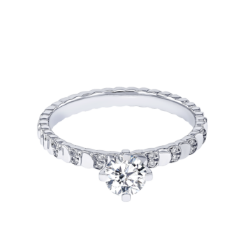 Revolve Signature Design 0.5 Carat Round Brilliant Diamond Engagment Ring Discs Diamond Studded Band 