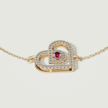 Love by Damas 18k Rose Gold Diamond and Ruby Heart Bracelet