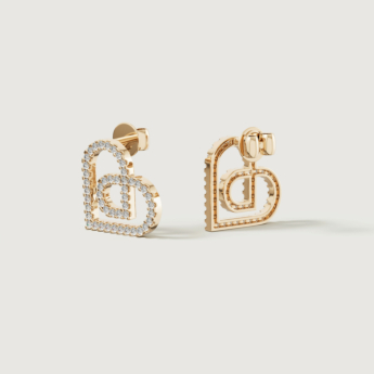 Love by Damas 18k Yellow Gold Diamond Heart Earrings