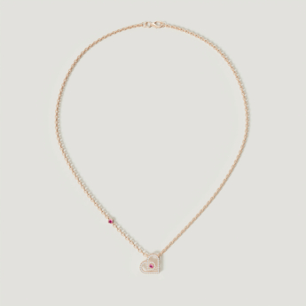 Love by Damas 18k Rose Gold Diamond and Ruby Heart Necklace