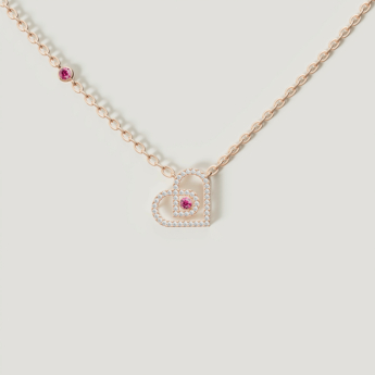 Love by Damas 18k Rose Gold Diamond and Ruby Heart Necklace