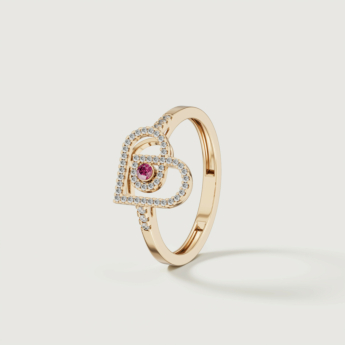 Love by Damas 18k Rose Gold Diamond and Ruby Heart Ring