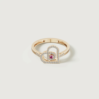 Love by Damas 18k Rose Gold Diamond and Ruby Heart Ring