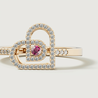 Love by Damas 18k Rose Gold Diamond and Ruby Heart Ring