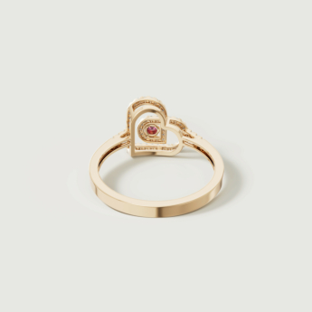 Love by Damas 18k Rose Gold Diamond and Ruby Heart Ring