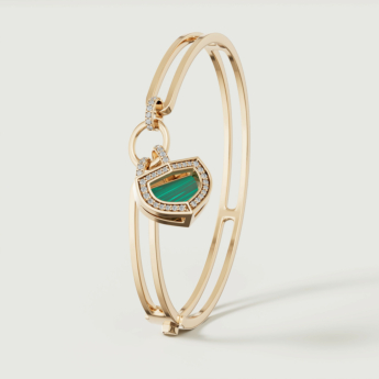Dome Art Deco Yellow Gold Bangle with Malachite and Diamond