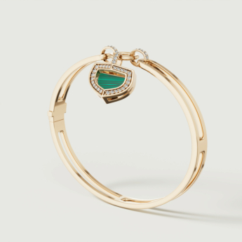 Dome Art Deco Yellow Gold Bangle with Malachite and Diamond