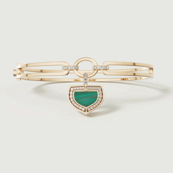 Dome Art Deco Yellow Gold Bangle with Malachite and Diamond