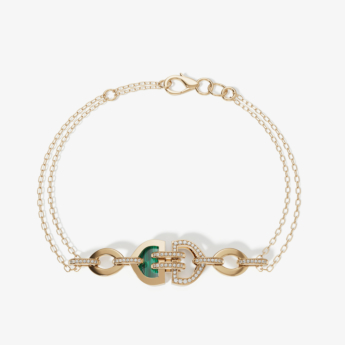 سوار دوم آرت ديكو دبل من الذهب الأصفر عيار 18 قيراط مرصع بالألماس والملكيت