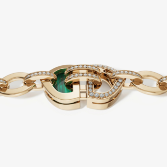 سوار دوم آرت ديكو دبل من الذهب الأصفر عيار 18 قيراط مرصع بالألماس والملكيت