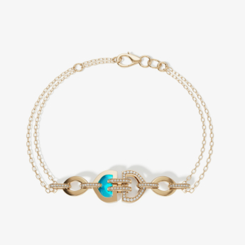 سوار دوم آرت ديكو دبل من الذهب الأصفر عيار 18 قيراط مرصع بالألماس والفيروز