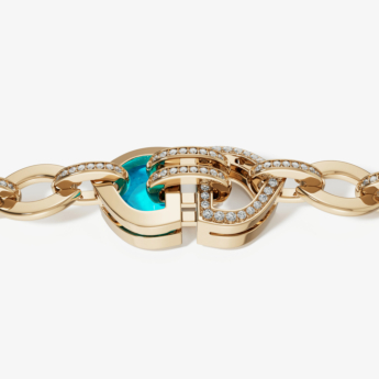سوار دوم آرت ديكو دبل من الذهب الأصفر عيار 18 قيراط مرصع بالألماس والفيروز