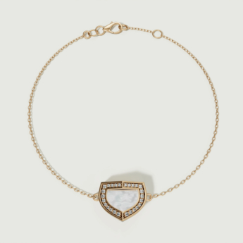 Dome Art Deco Yellow Gold Bracelet with Mother of Pearl and Diamond