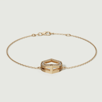 Dome Art Deco Yellow Gold Bracelet with Mother of Pearl and Diamond