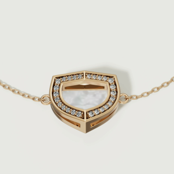 Dome Art Deco Yellow Gold Bracelet with Mother of Pearl and Diamond