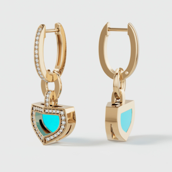 أقراط دوم آرت ديكو بالذهب الأصفر مع الفيروز والألماس