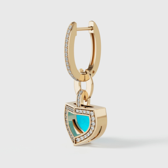 أقراط دوم آرت ديكو بالذهب الأصفر مع الفيروز والألماس