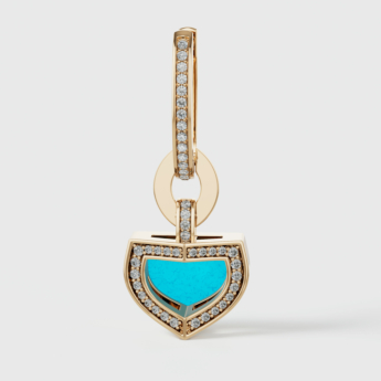 أقراط دوم آرت ديكو بالذهب الأصفر مع الفيروز والألماس