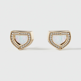 أقراط دوم آرت ديكو بالذهب الأصفر مع عرق اللؤلؤ والألماس