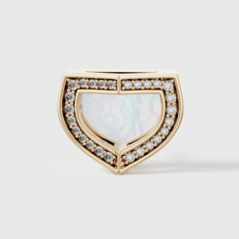 أقراط دوم آرت ديكو بالذهب الأصفر مع عرق اللؤلؤ والألماس