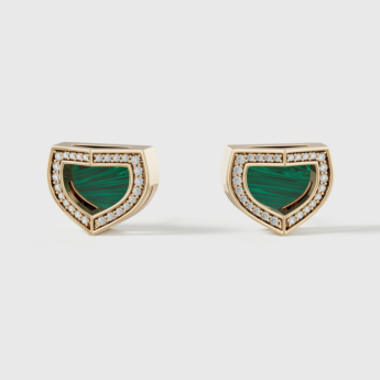 أقراط دوم آرت ديكو بالذهب الأصفر مع المالاشيت والألماس