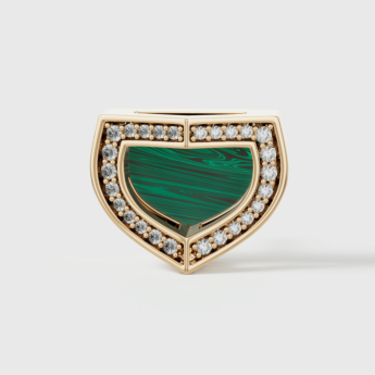 أقراط دوم آرت ديكو بالذهب الأصفر مع المالاشيت والألماس